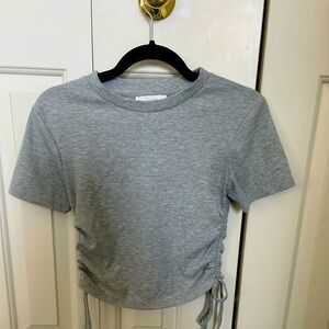 Cinch Tie Side Grey Ribbed Crop